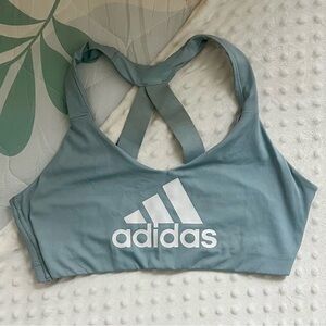 Adidas: Women’s Baby Blue Size Large Logo Front Halter Racerback Sports Bra